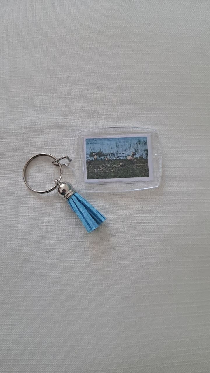 Acrylic keychain with a photo of a gyrfalcon